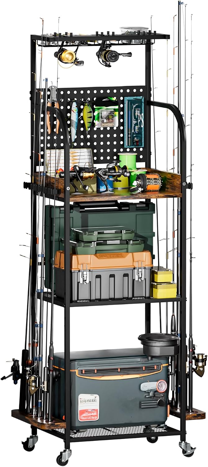 Homde Fishing Rod Holder with Wheels, 12-Rod Garage Storage Rack-Homde