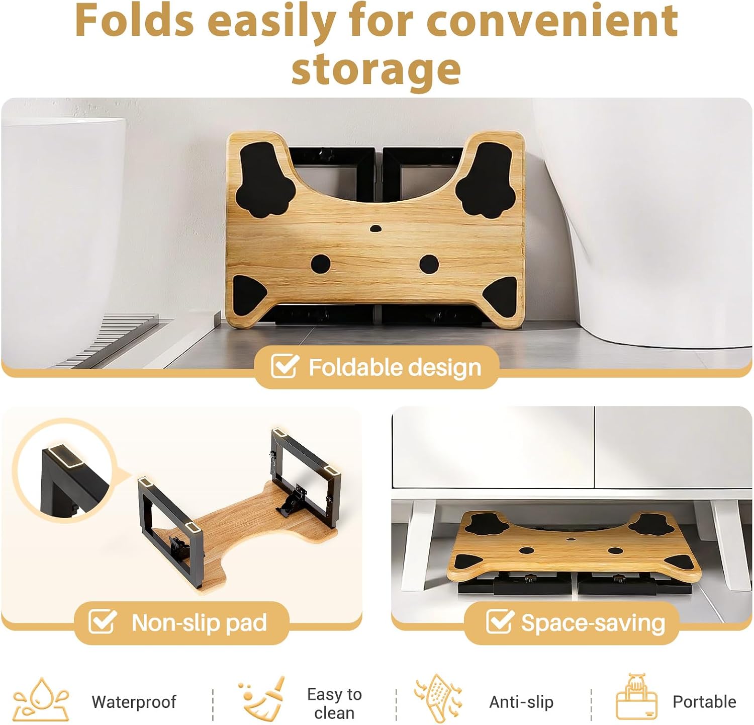 Homde Foldable Toilet Stool with 3 Adjustable Heights and Non-Slip Feet-Homde