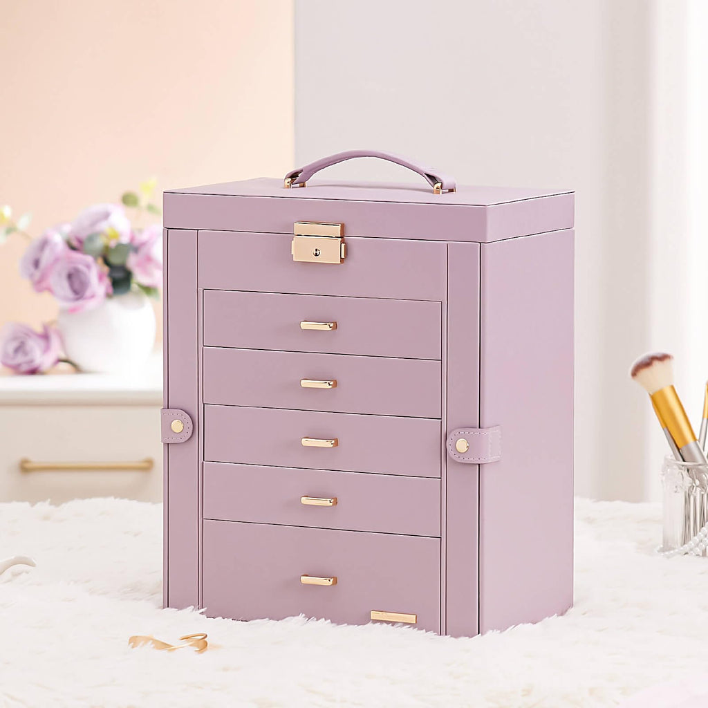 Homde Large Jewelry Box with 6 Layers, 5 Drawers, Mirror and Lock-Homde