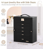 Homde Large Jewelry Box with 6 Layers, 5 Drawers, Mirror and Lock-Homde