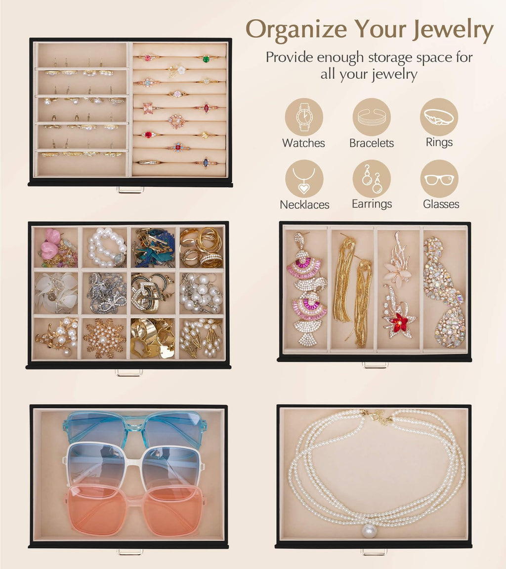 Homde Large Jewelry Box with 6 Layers, 5 Drawers, Mirror and Lock-Homde