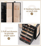 Homde Large Jewelry Box with 6 Layers, 5 Drawers, Mirror and Lock-Homde