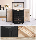 Homde Large Jewelry Box with 6 Layers, 5 Drawers, Mirror and Lock-Homde