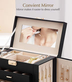 Homde Large Jewelry Box with 6 Layers, 5 Drawers, Mirror and Lock-Homde