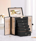 Homde Large Jewelry Box with 6 Layers, 5 Drawers, Mirror and Lock-Homde