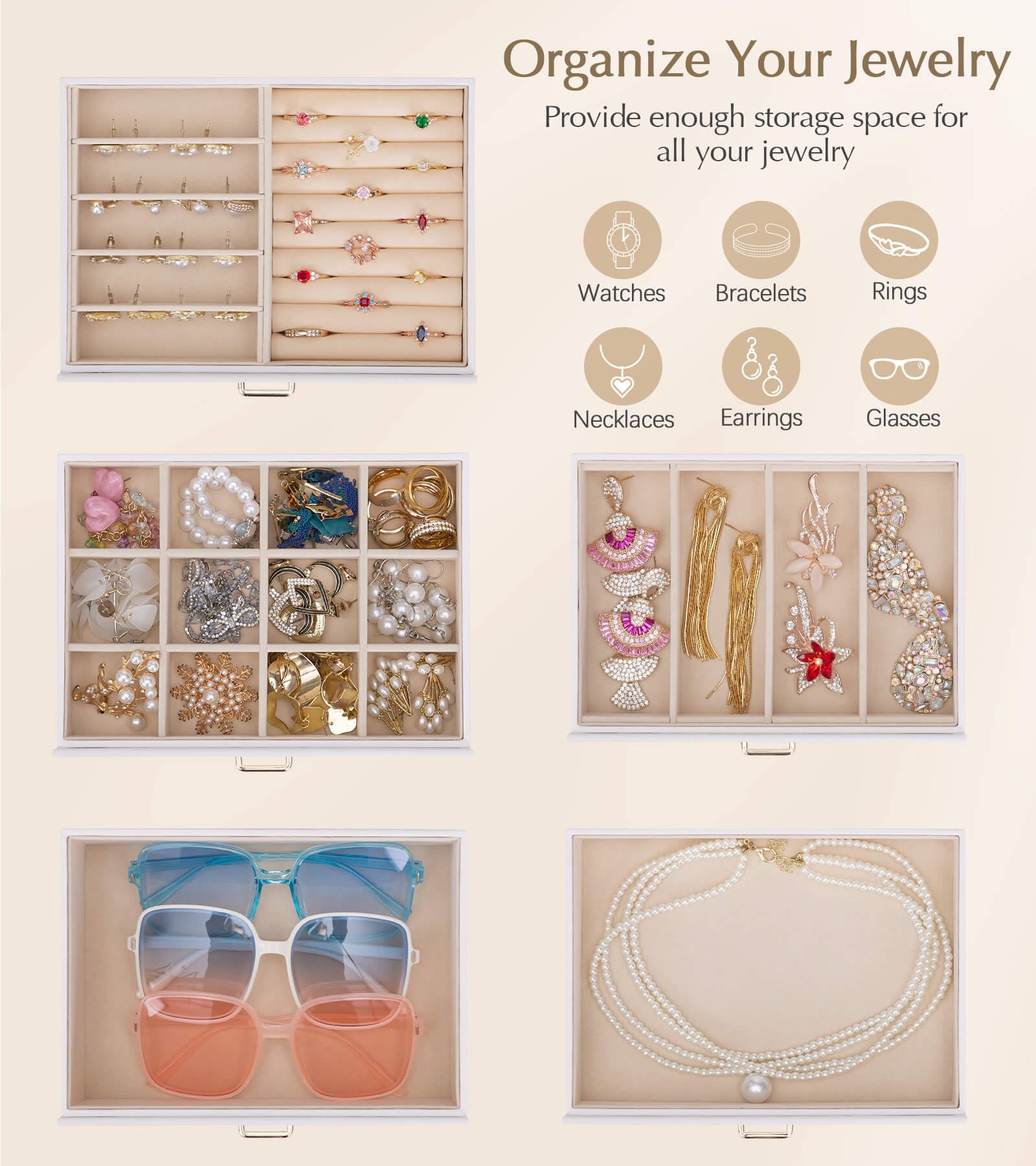 Homde Large Jewelry Box with 6 Layers, 5 Drawers, Mirror and Lock-Homde