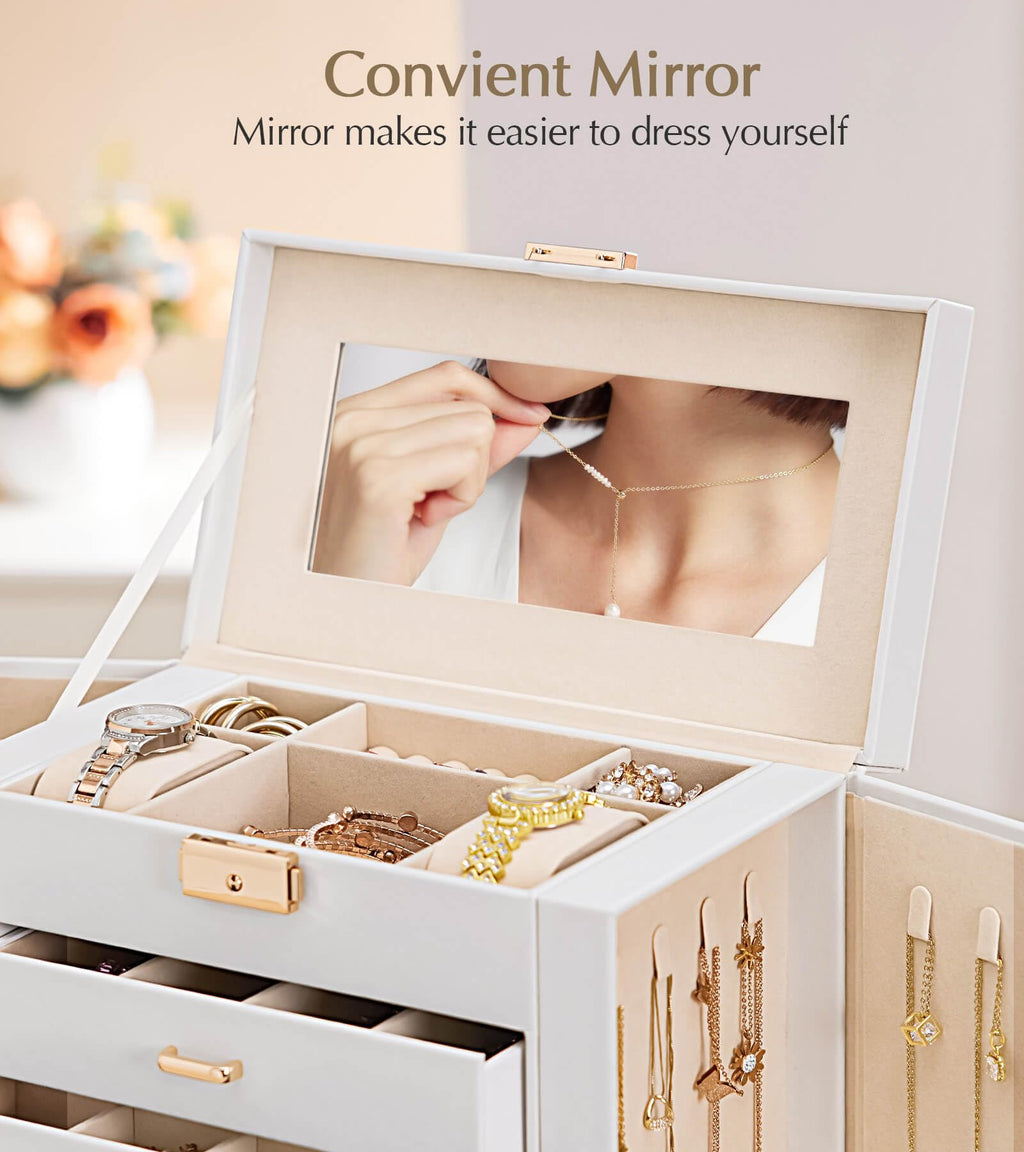 Homde Large Jewelry Box with 6 Layers, 5 Drawers, Mirror and Lock-Homde