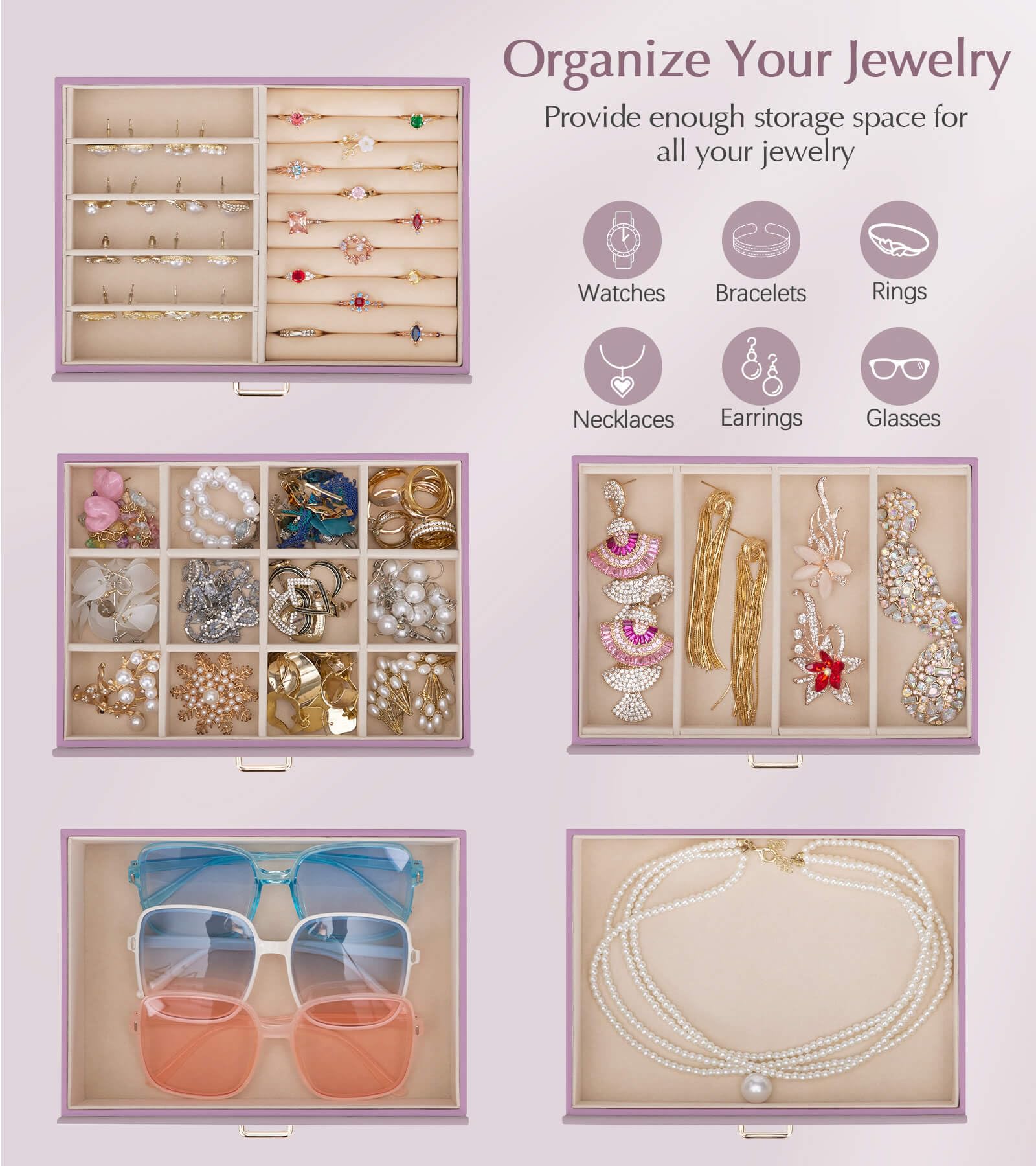 Homde Large Jewelry Box with 6 Layers, 5 Drawers, Mirror and Lock-Homde