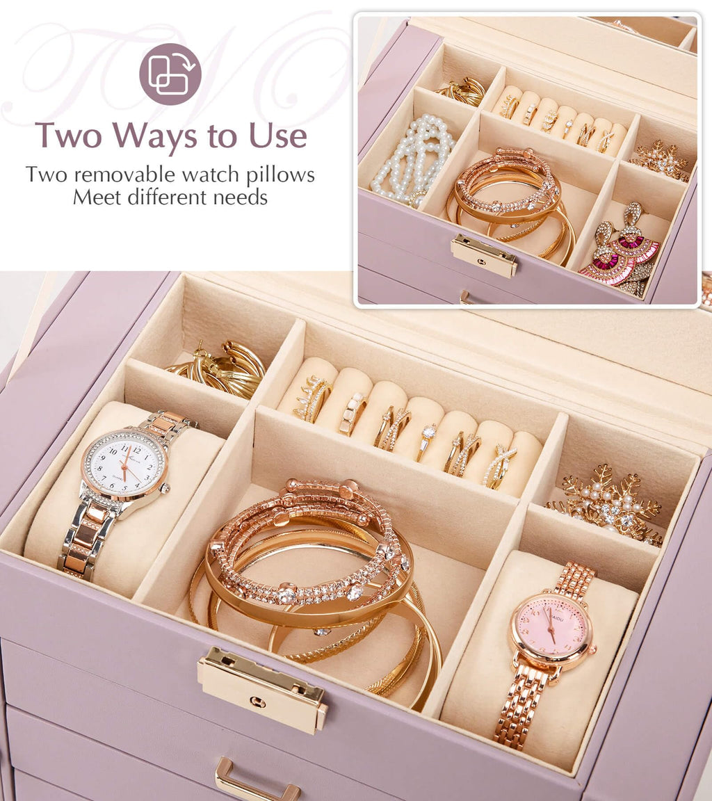 Homde Large Jewelry Box with 6 Layers, 5 Drawers, Mirror and Lock-Homde