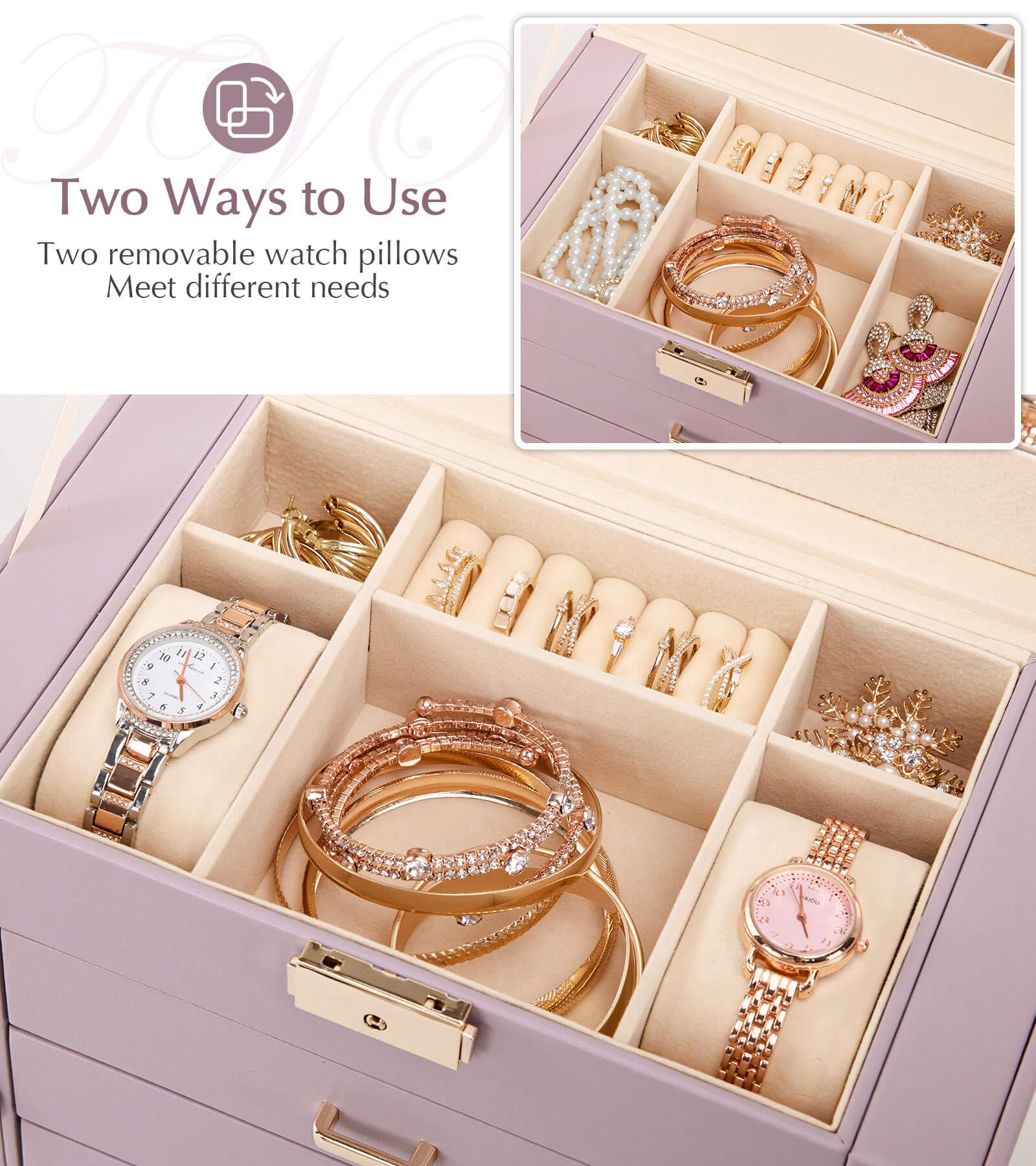 Homde Large Jewelry Box with 6 Layers, 5 Drawers, Mirror and Lock-Homde
