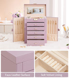 Homde Large Jewelry Box with 6 Layers, 5 Drawers, Mirror and Lock-Homde