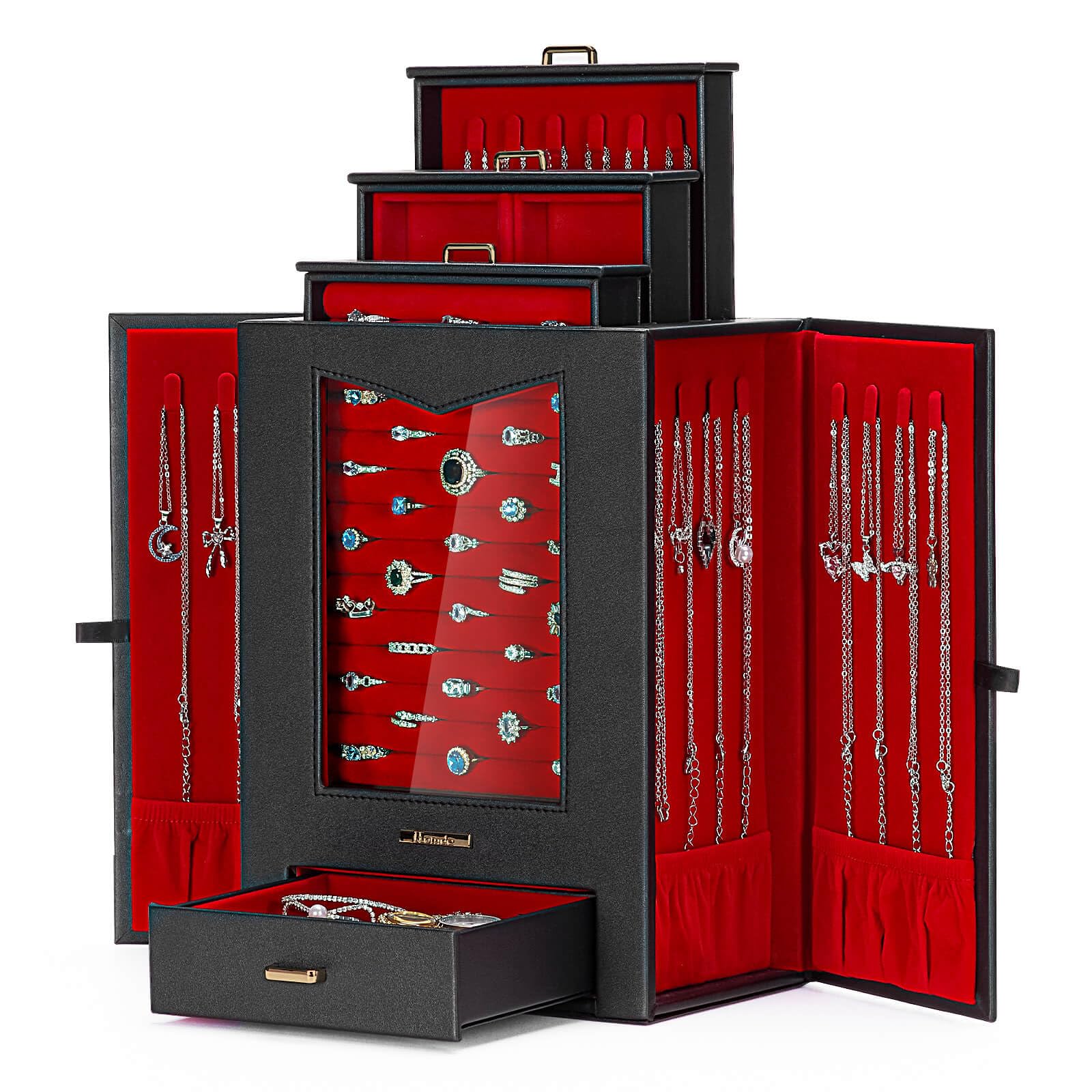Homde Jewelry Organizer with Transparent Window, Drawers and Necklace Hooks-Homde