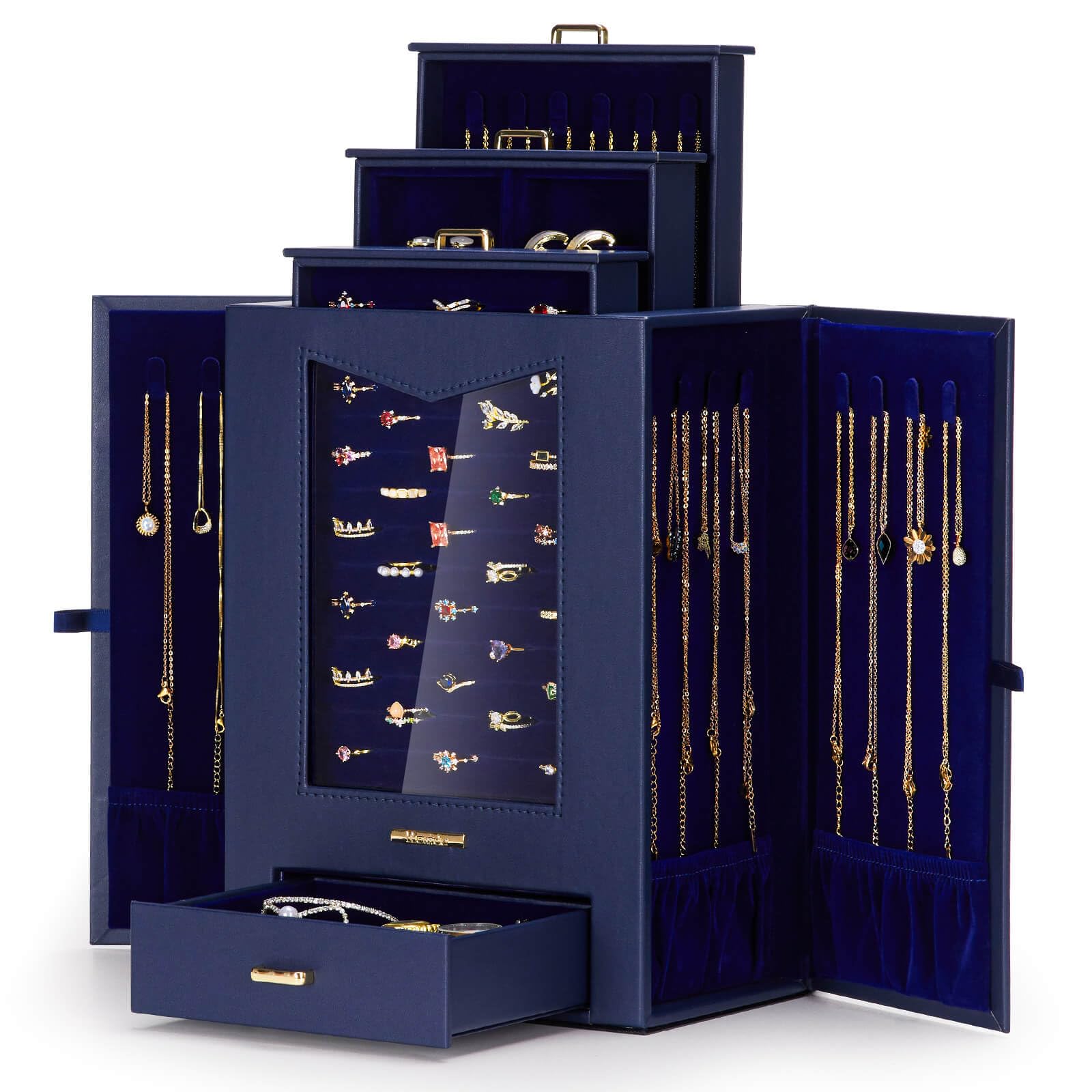 Homde Jewelry Organizer with Transparent Window, Drawers and Necklace Hooks-Homde