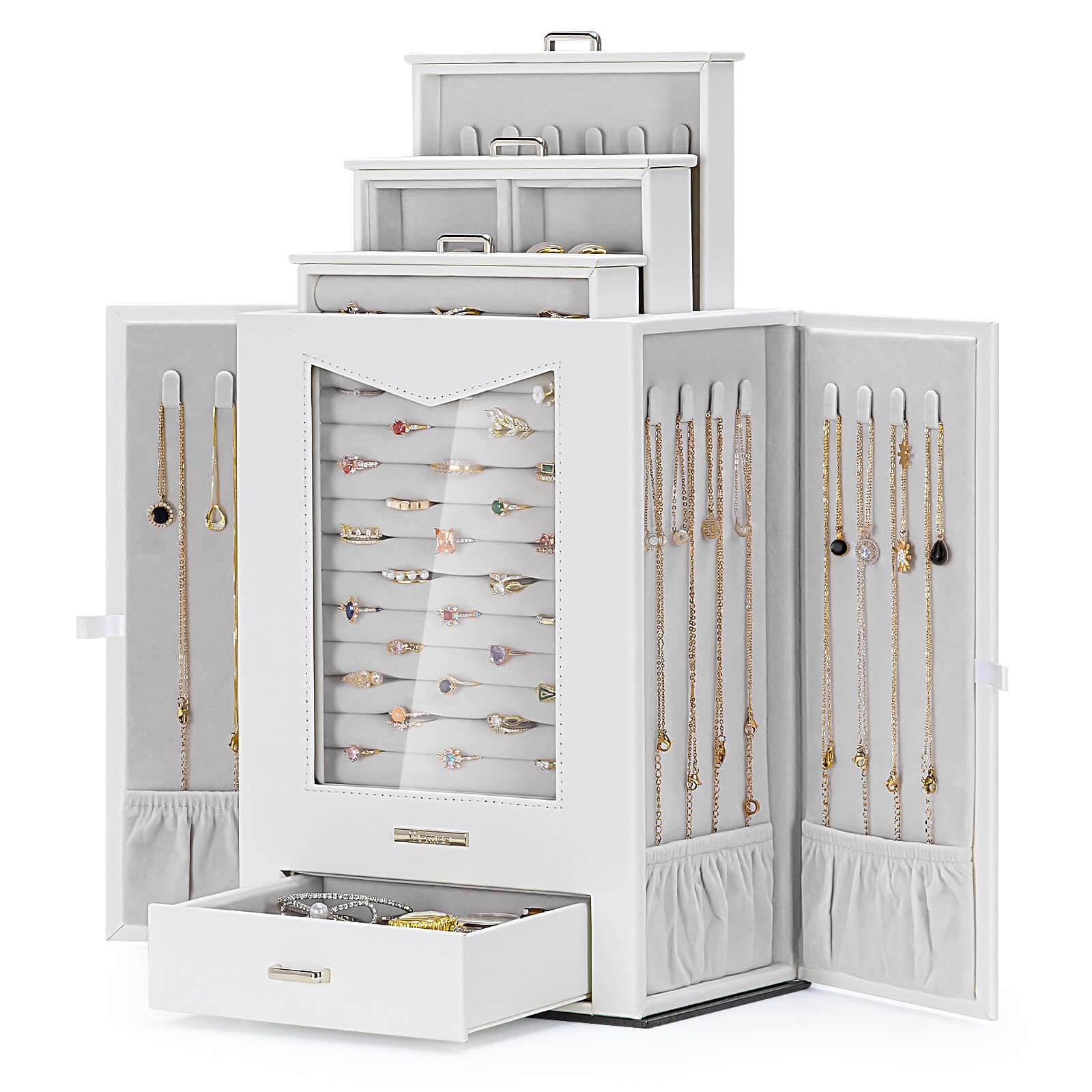 Homde Jewelry Organizer with Transparent Window, Drawers and Necklace Hooks-Homde
