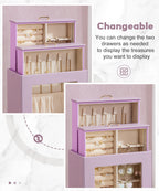Homde Jewelry Organizer with Glass Window, 3 Drawers and Necklace Hooks-Homde