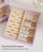 Homde Jewelry Organizer with Glass Window, 3 Drawers and Necklace Hooks-Homde
