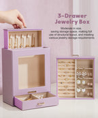 Homde Jewelry Organizer with Glass Window, 3 Drawers and Necklace Hooks-Homde