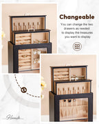 Homde Jewelry Organizer with Glass Window, 3 Drawers and Necklace Hooks-Homde