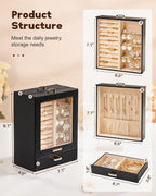 Homde Jewelry Organizer with Glass Window, 3 Drawers and Necklace Hooks-Homde