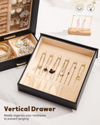Homde Jewelry Organizer with Glass Window, 3 Drawers and Necklace Hooks-Homde
