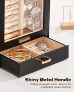 Homde Jewelry Organizer with Glass Window, 3 Drawers and Necklace Hooks-Homde
