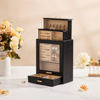 Homde Jewelry Organizer with Glass Window, 3 Drawers and Necklace Hooks-Homde