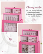 Homde Jewelry Organizer with Glass Window, 3 Drawers and Necklace Hooks-Homde