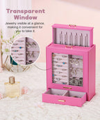 Homde Jewelry Organizer with Glass Window, 3 Drawers and Necklace Hooks-Homde