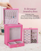 Homde Jewelry Organizer with Glass Window, 3 Drawers and Necklace Hooks-Homde