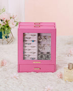 Homde Jewelry Organizer with Glass Window, 3 Drawers and Necklace Hooks-Homde