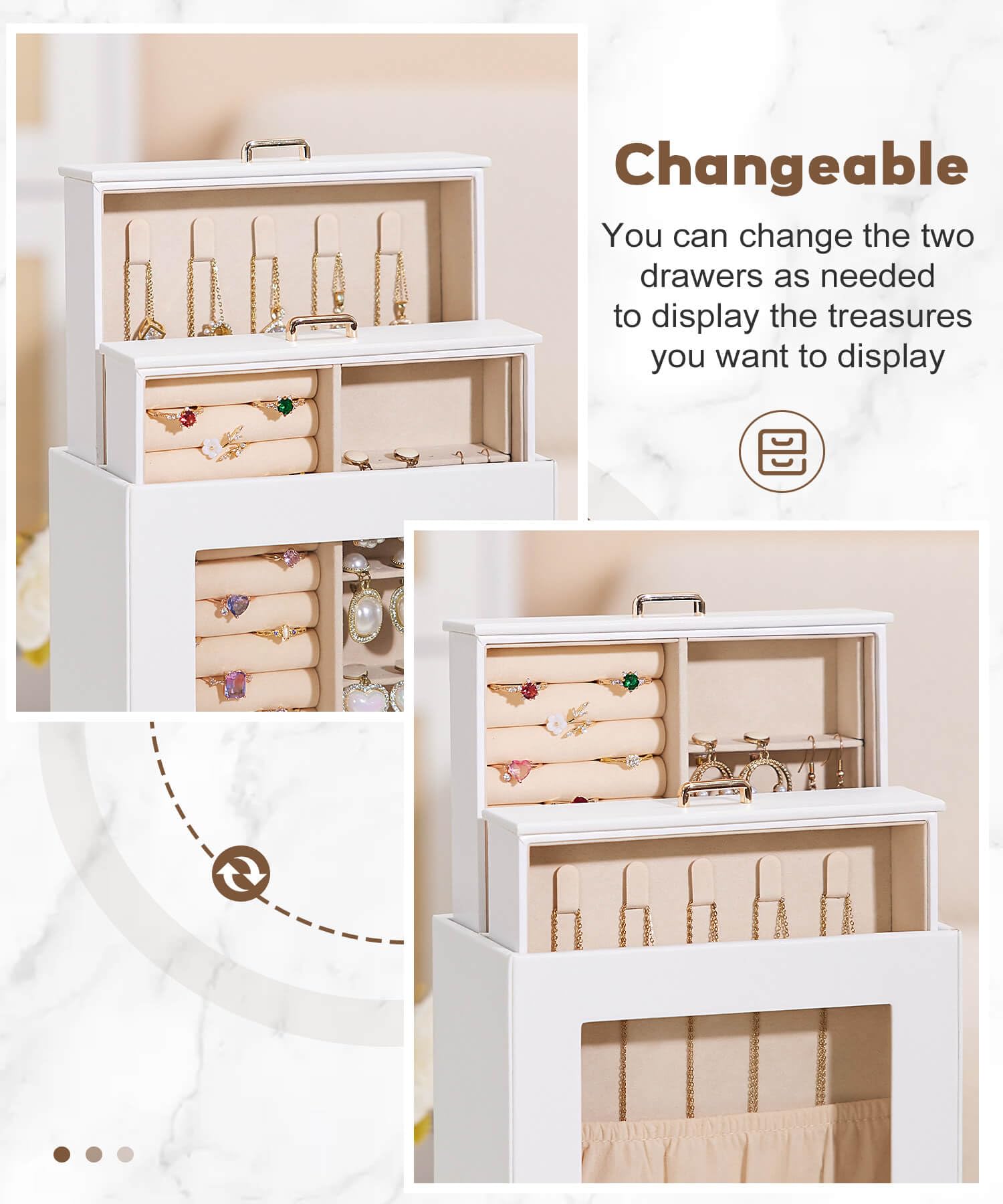 Homde Jewelry Organizer with Glass Window, 3 Drawers and Necklace Hooks-Homde