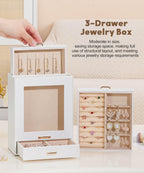Homde Jewelry Organizer with Glass Window, 3 Drawers and Necklace Hooks-Homde