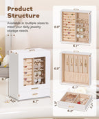 Homde Jewelry Organizer with Glass Window, 3 Drawers and Necklace Hooks-Homde