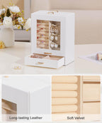 Homde Jewelry Organizer with Glass Window, 3 Drawers and Necklace Hooks-Homde