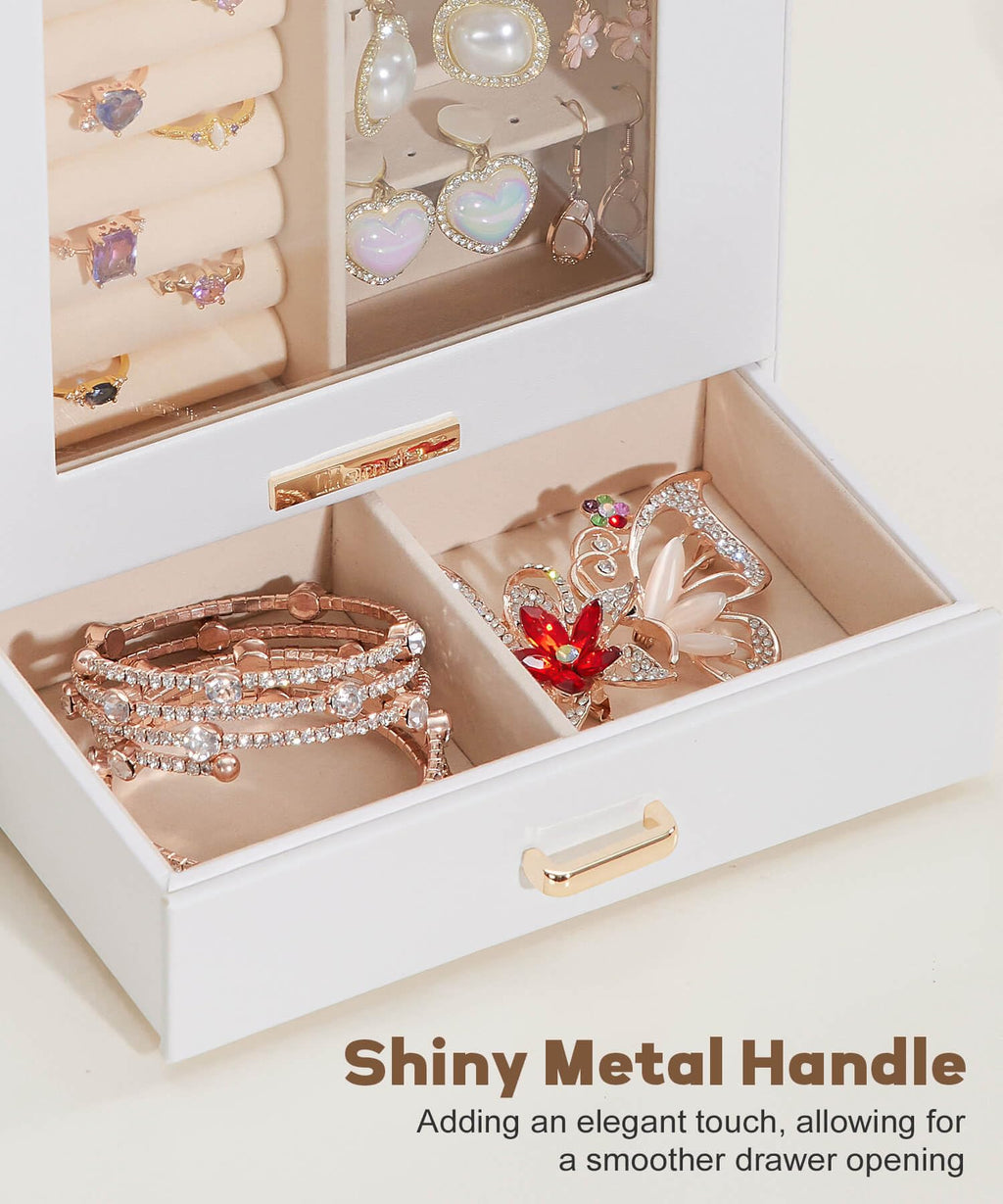 Homde Jewelry Organizer with Glass Window, 3 Drawers and Necklace Hooks-Homde
