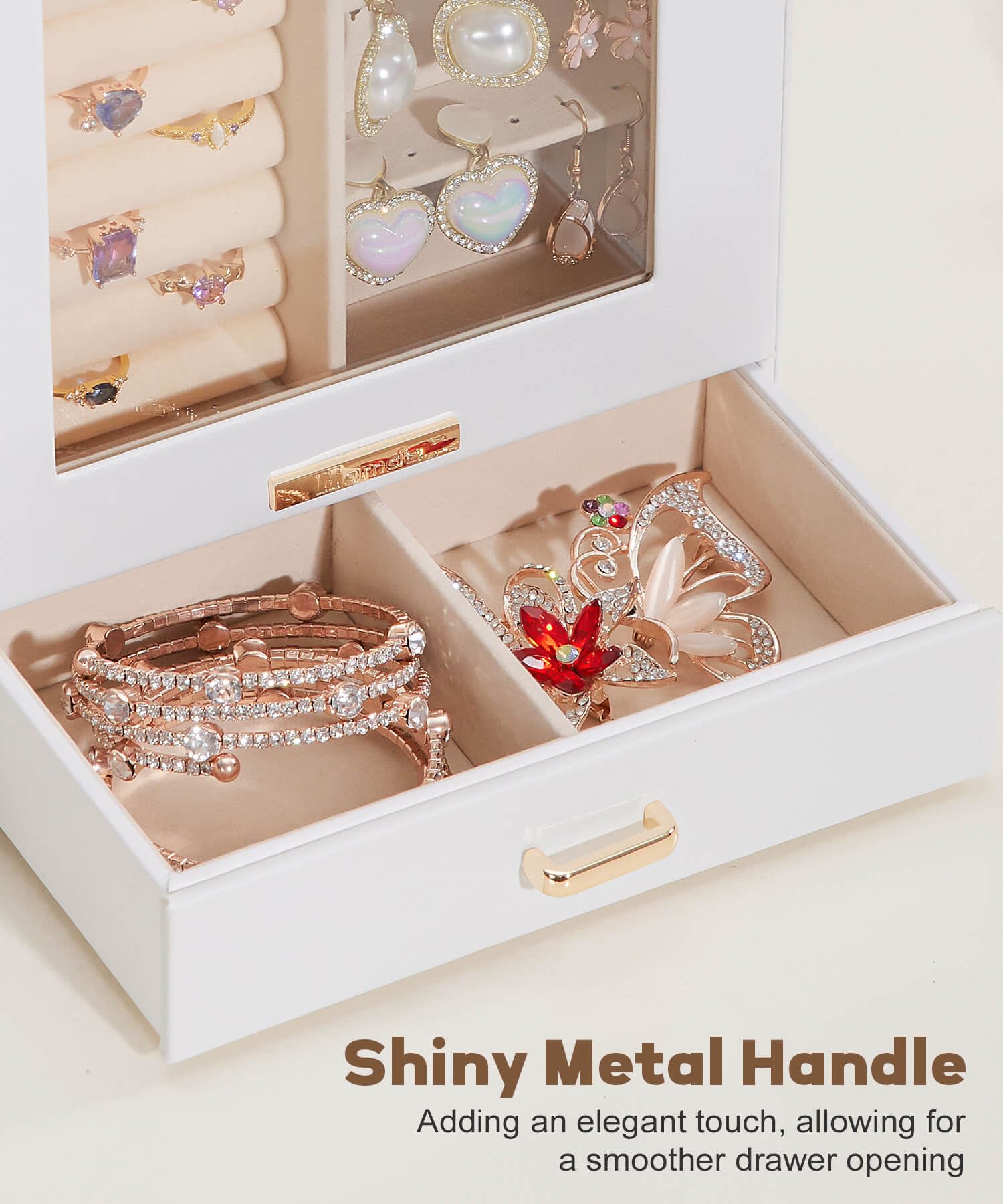Homde Jewelry Organizer with Glass Window, 3 Drawers and Necklace Hooks-Homde