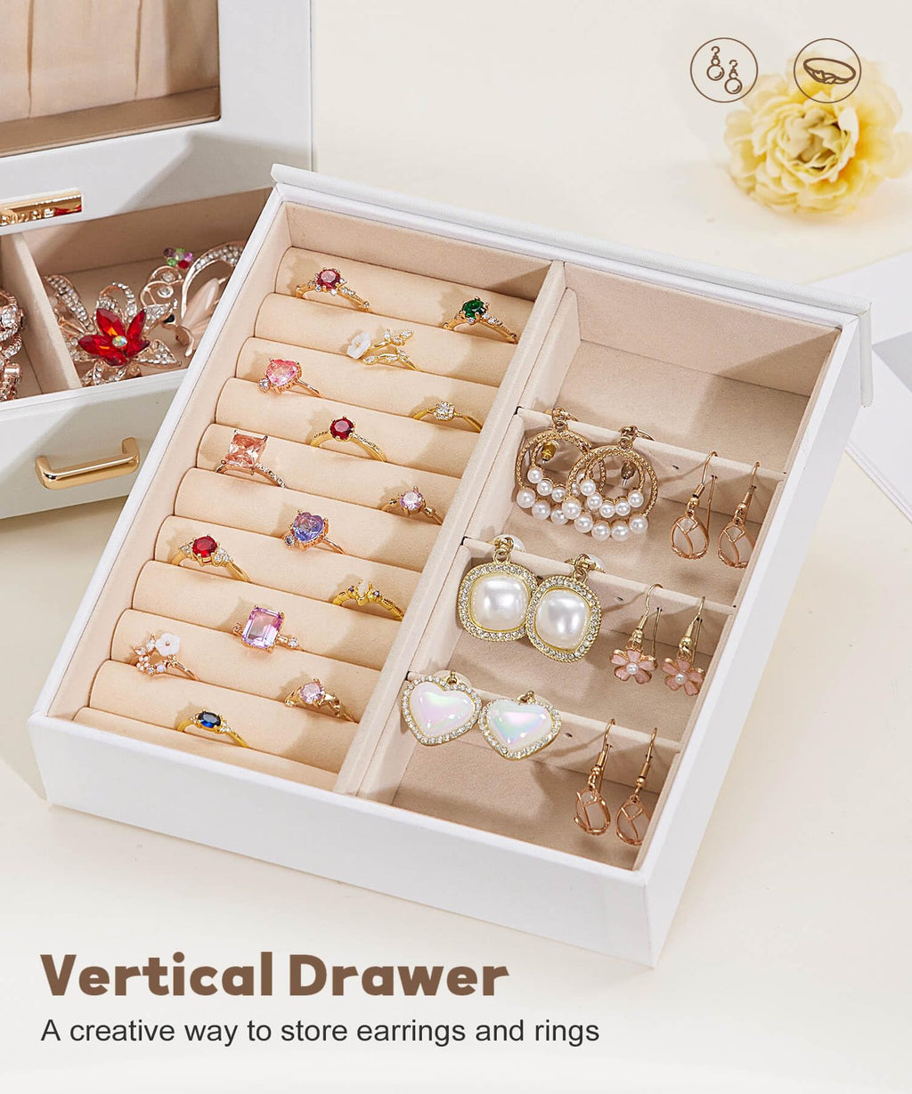 Homde Jewelry Organizer with Glass Window, 3 Drawers and Necklace Hooks-Homde