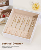 Homde Jewelry Organizer with Glass Window, 3 Drawers and Necklace Hooks-Homde