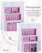 Homde Jewelry Organizer with Glass Window, 3 Drawers and Necklace Hooks-Homde