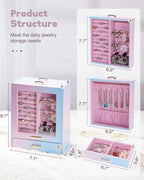 Homde Jewelry Organizer with Glass Window, 3 Drawers and Necklace Hooks-Homde
