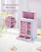Homde Jewelry Organizer with Glass Window, 3 Drawers and Necklace Hooks-Homde