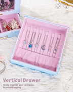 Homde Jewelry Organizer with Glass Window, 3 Drawers and Necklace Hooks-Homde