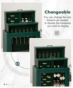 Homde Jewelry Organizer with Glass Window, 3 Drawers and Necklace Hooks-Homde