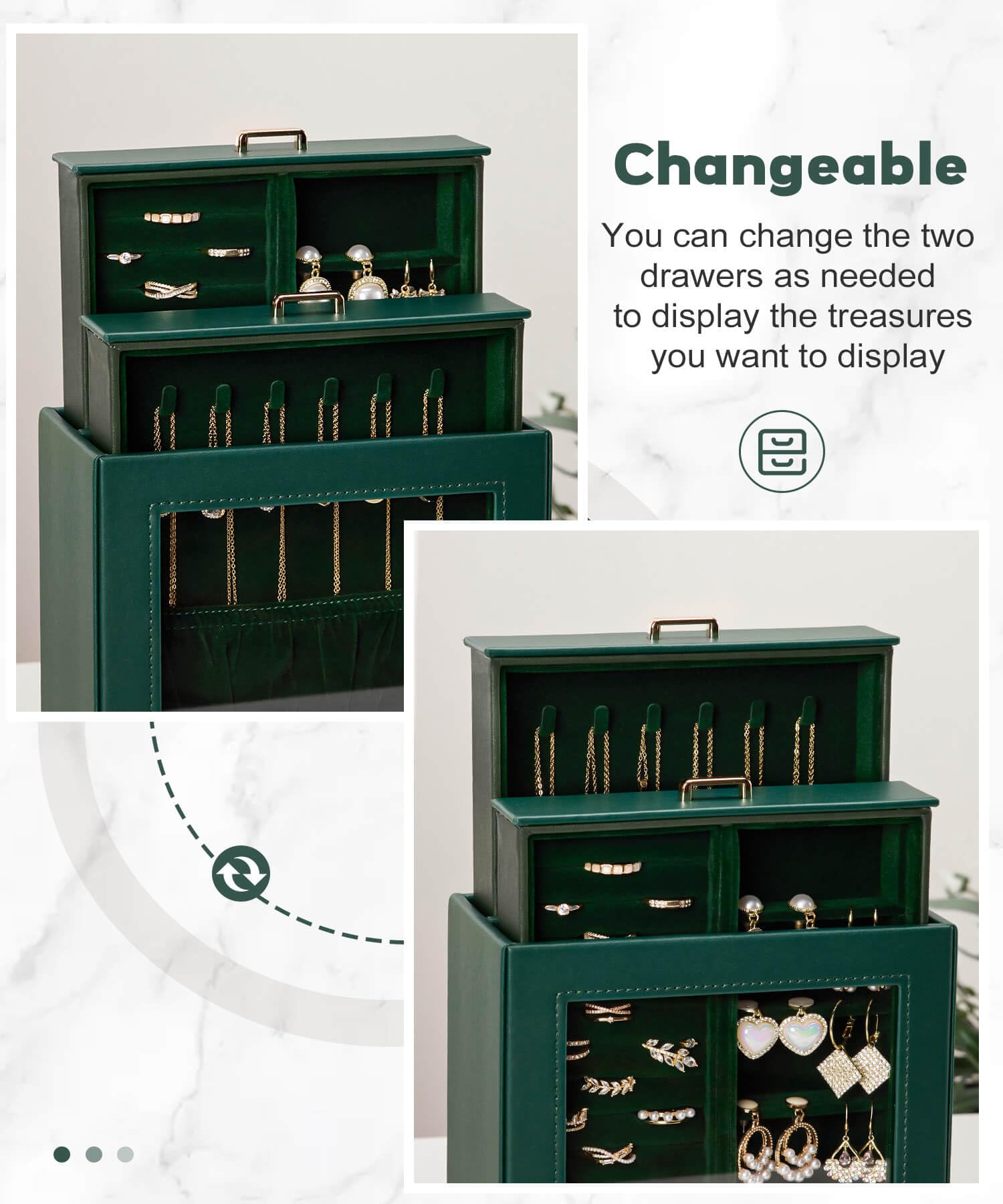 Homde Jewelry Organizer with Glass Window, 3 Drawers and Necklace Hooks-Homde