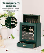 Homde Jewelry Organizer with Glass Window, 3 Drawers and Necklace Hooks-Homde