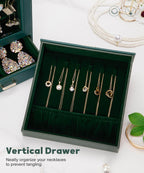 Homde Jewelry Organizer with Glass Window, 3 Drawers and Necklace Hooks-Homde