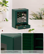 Homde Jewelry Organizer with Glass Window, 3 Drawers and Necklace Hooks-Homde