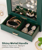 Homde Jewelry Organizer with Glass Window, 3 Drawers and Necklace Hooks-Homde