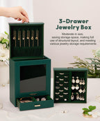 Homde Jewelry Organizer with Glass Window, 3 Drawers and Necklace Hooks-Homde