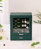 Homde Jewelry Organizer with Glass Window, 3 Drawers and Necklace Hooks-Homde